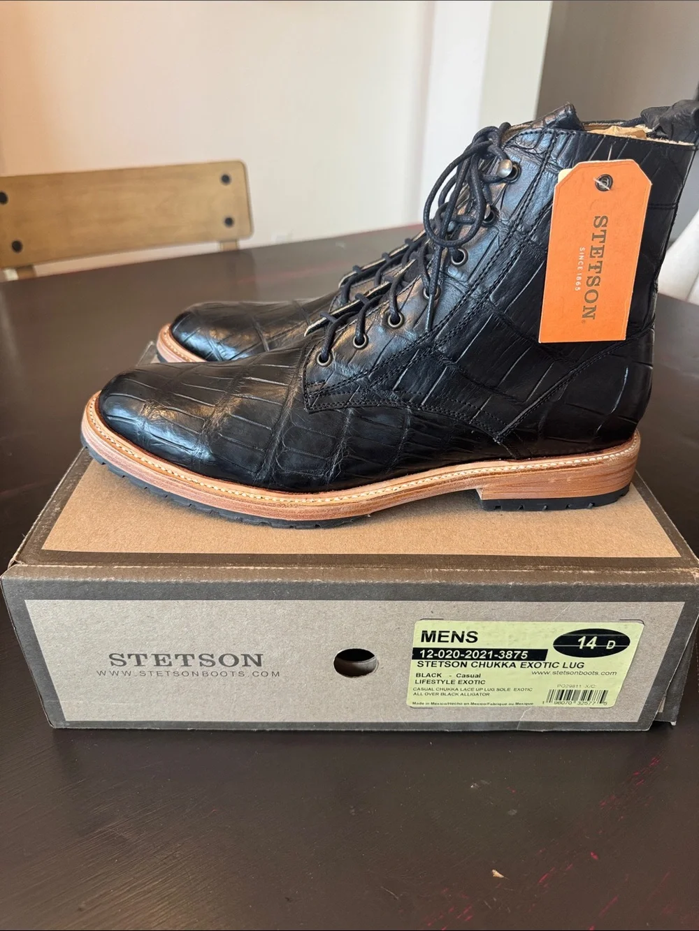 Stetson Black Alligator Leather Chukka Boots with Tan Welt